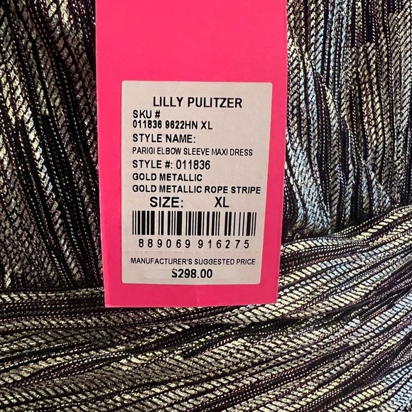 NWT Lily Pulitzer Parigi elbow sleeve maxi in gold berry crinkle - Picture 7 of 10